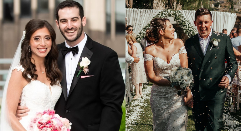 collage of two couples at their weddings