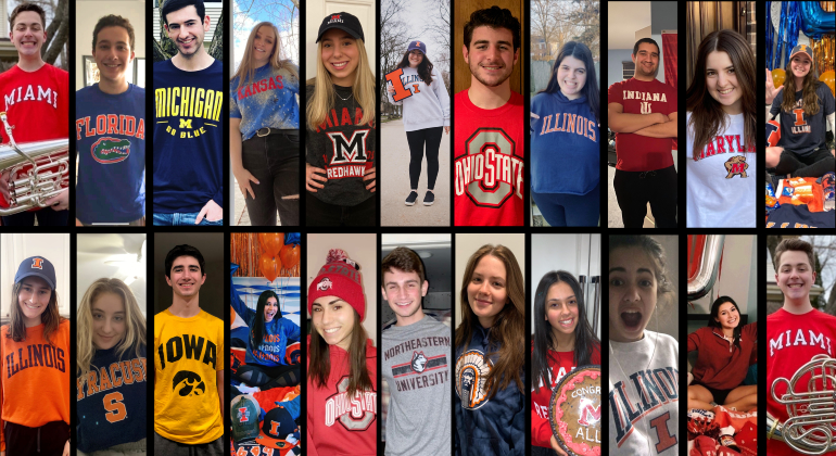 collage of people wearing college shirts