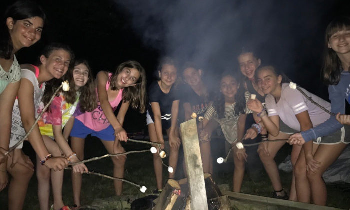 campers roasting marshmallows over a fire