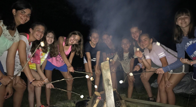 campers roasting marshmallows over a fire
