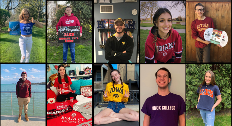 collage of people wearing college shirts