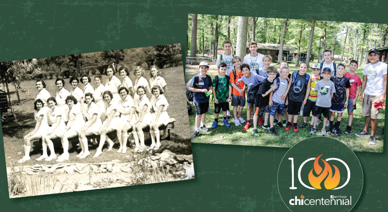 vintage photo of camp chi campers next to recent photo