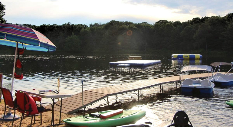 paddle boats and inflatables in lake