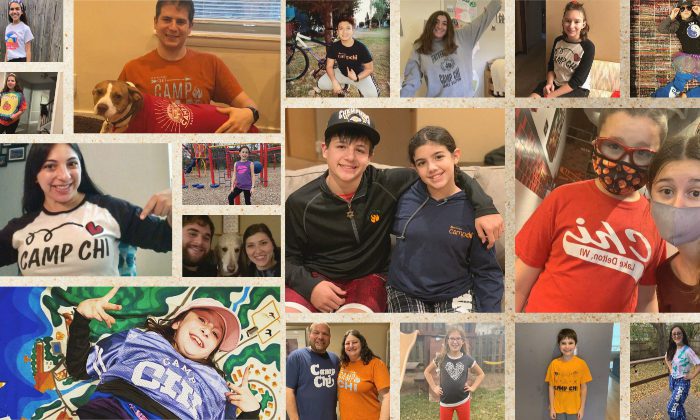 collage of people wearing camp chi tshirts